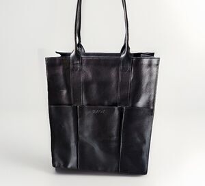 Buxton Black Pebbled Leather Large Tote Bag Structured Everyday Shoulder Bag